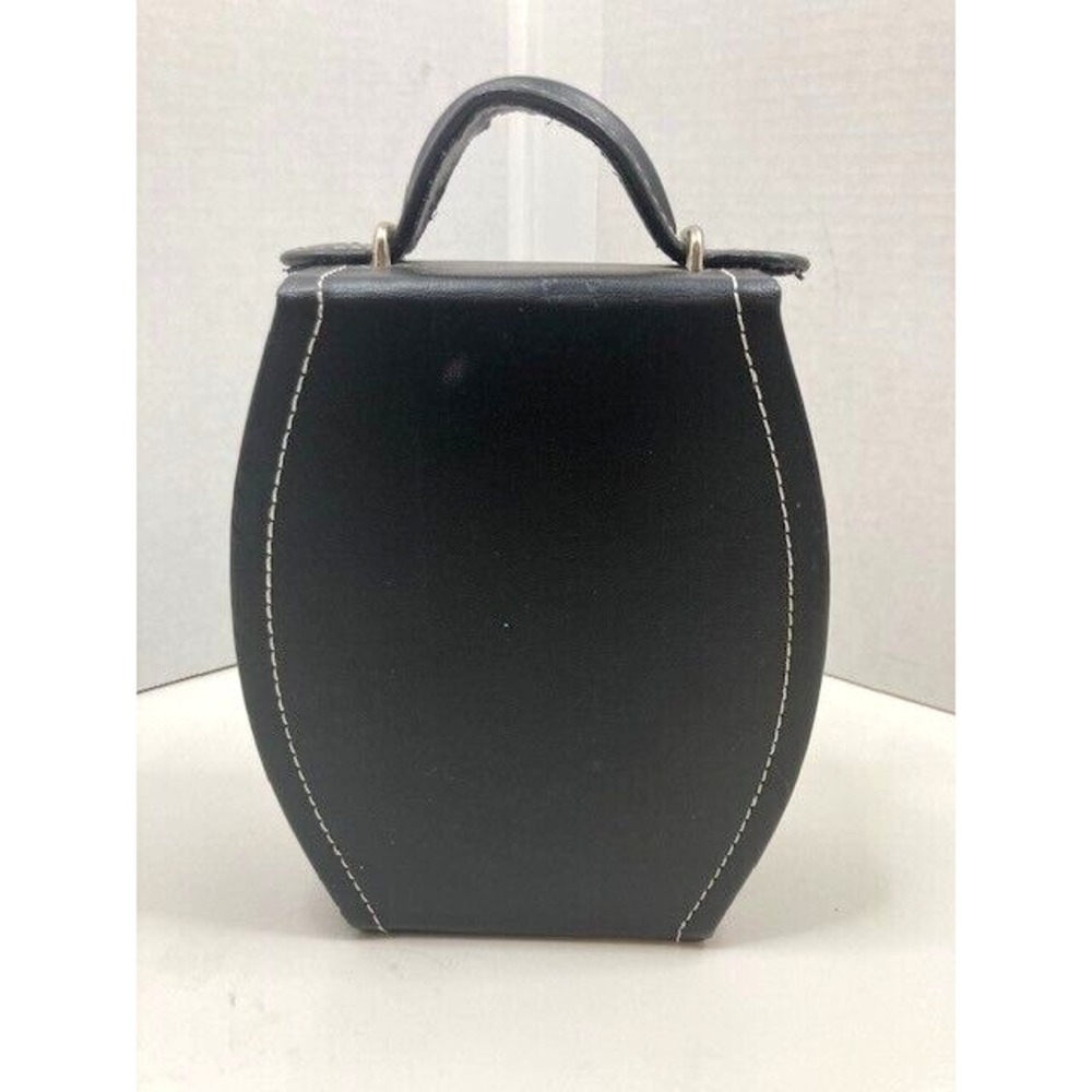 New Black Leather Travel Jewelry Case Mirror, Hard Outer Snap Case - Picture 4 of 13